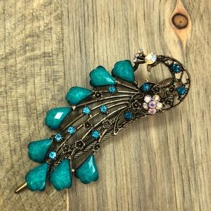 Peacock Barrette Clip Turquoise Bling Cooper